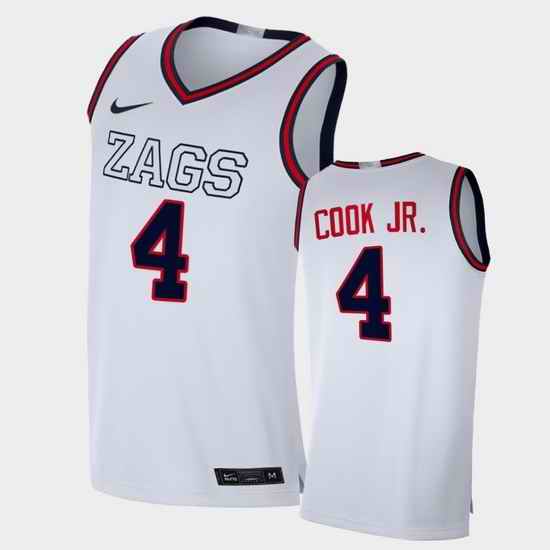 Men Gonzaga Bulldogs Aaron Cook Jr. Replica White College Basketball 2020 21 Jersey